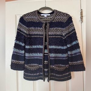 Diane Von Furstenberg Navy and Beige Textured Cardigan